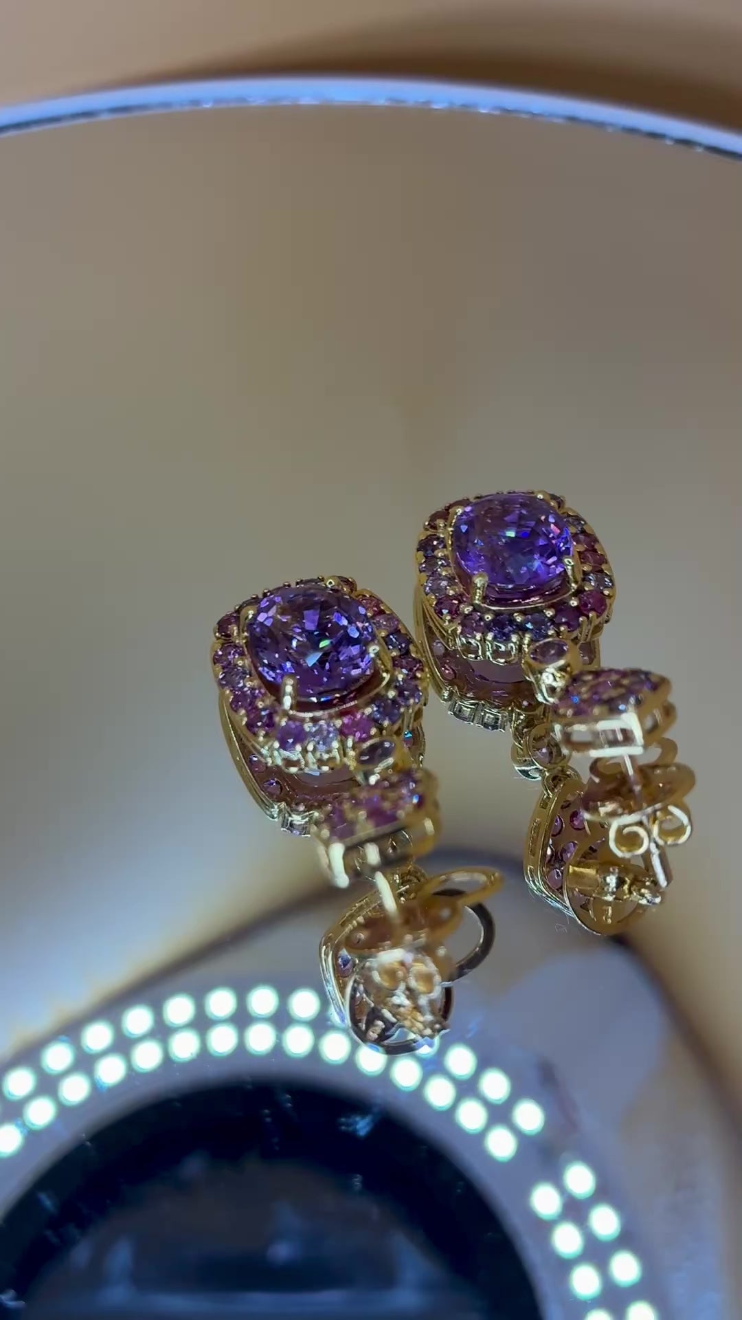 Amethyst Mix With Multi Color Sapphire Drop Earring 12K Gold ( Center Stone 7.70 CT)