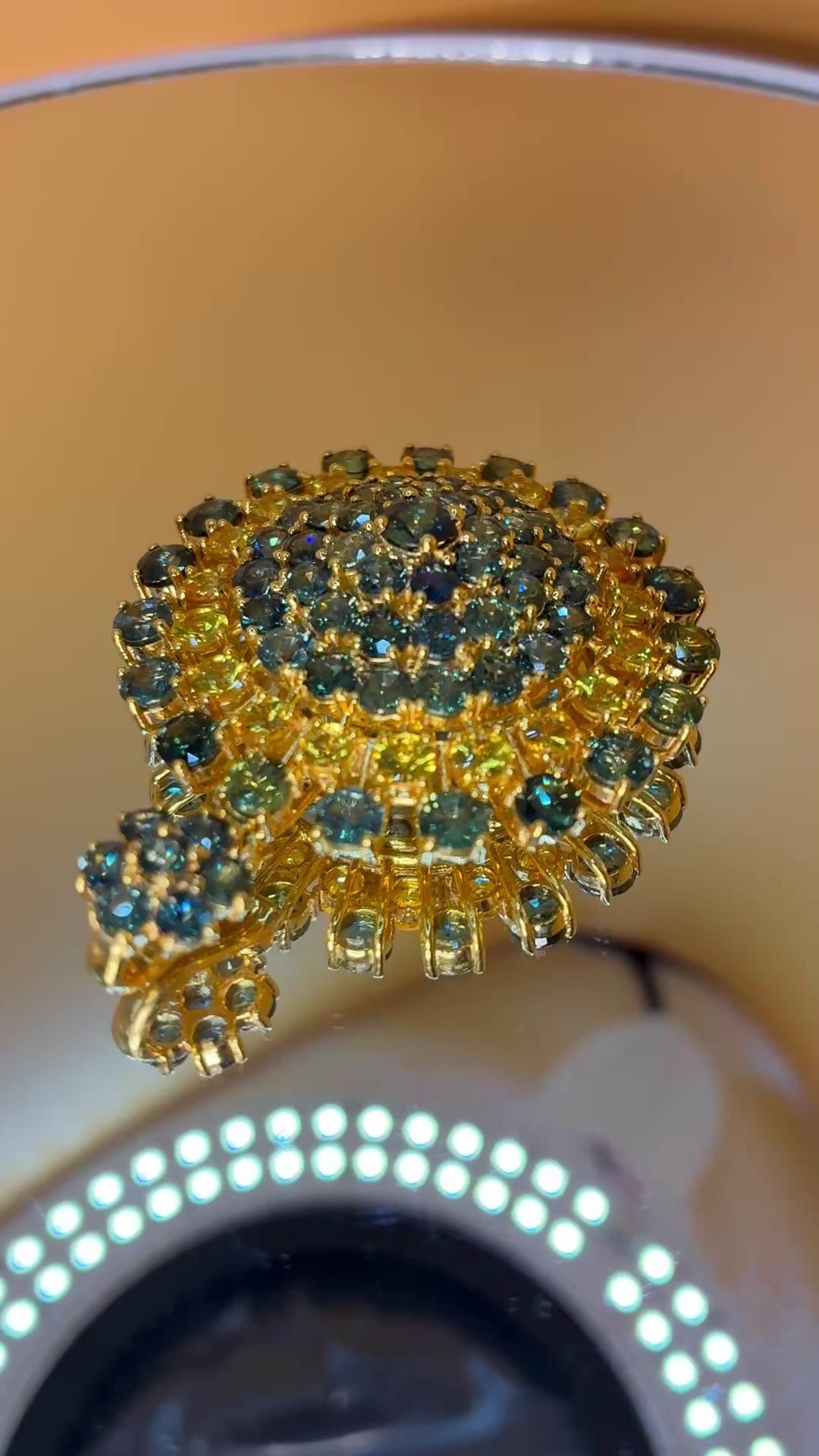 Green Sapphire With Yellow Sapphire 12K Gold. Pendant Size 1.3/4"