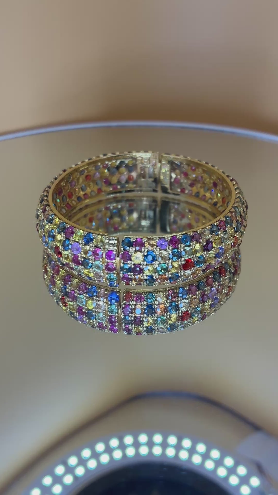 Multi Color Round Cut Sapphire Bracelet 17K Gold Size 6.