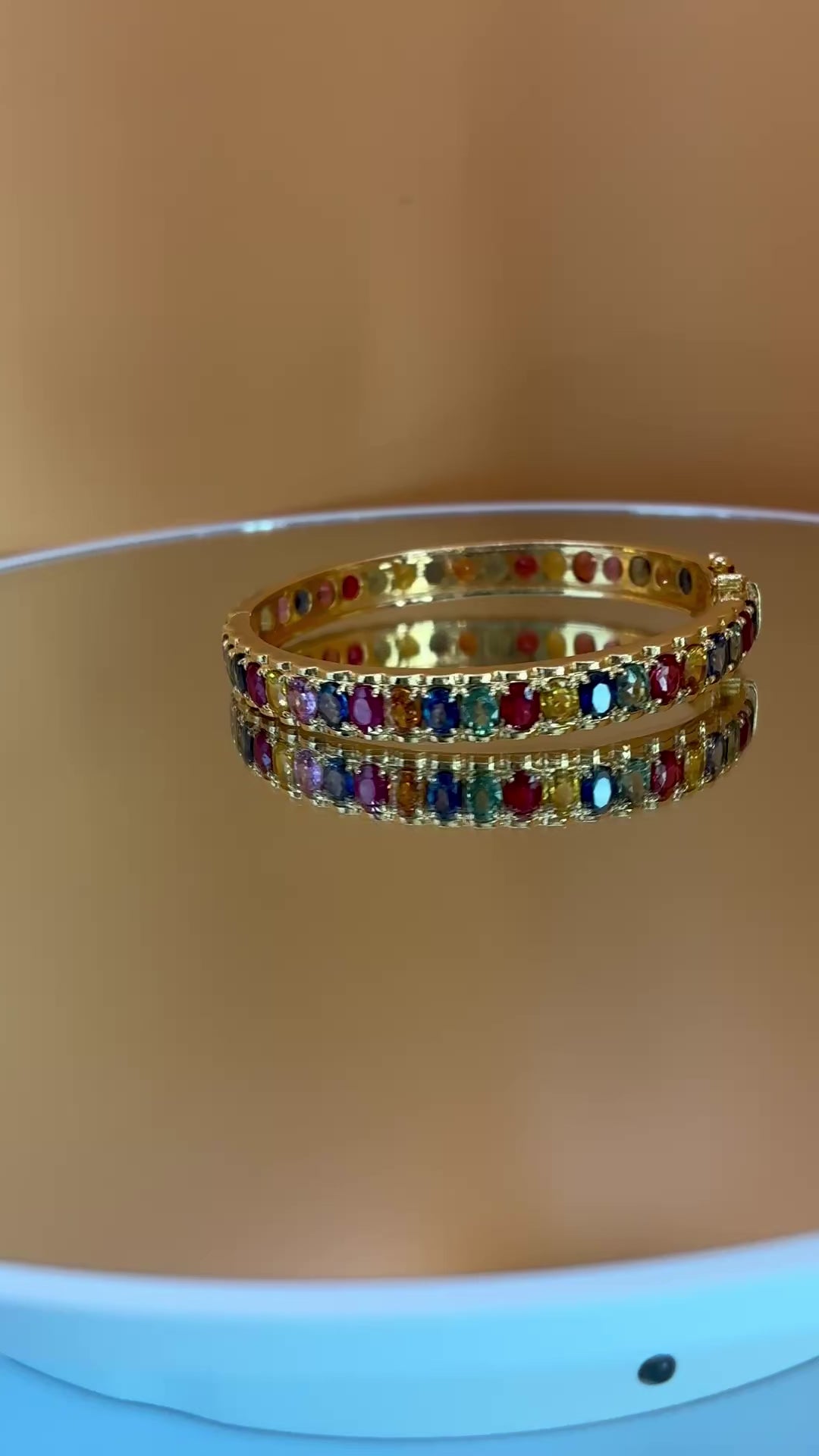 Brilliant Clarity Multi Color Sapphire Bangle Bracelet 17K Gold Size 6"5.