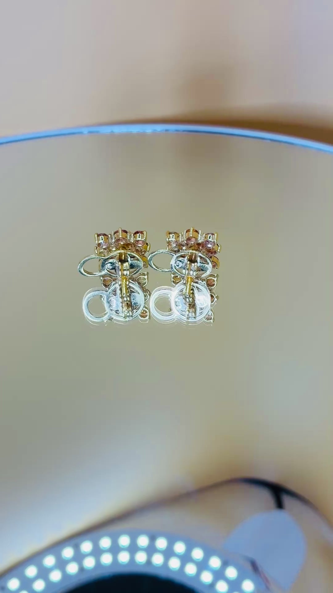 Mix Color Sapphire 12K Gold Stud Earring.