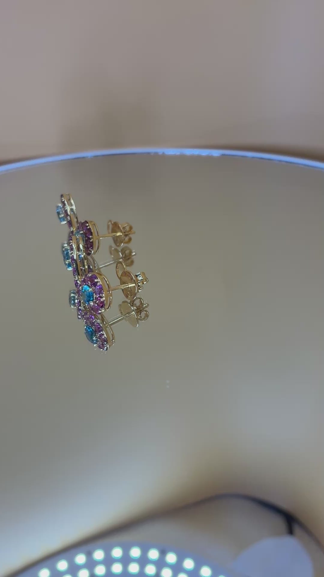 Garnet Mix With Cambodia Blue Zircon Drop Earring 12K Gold