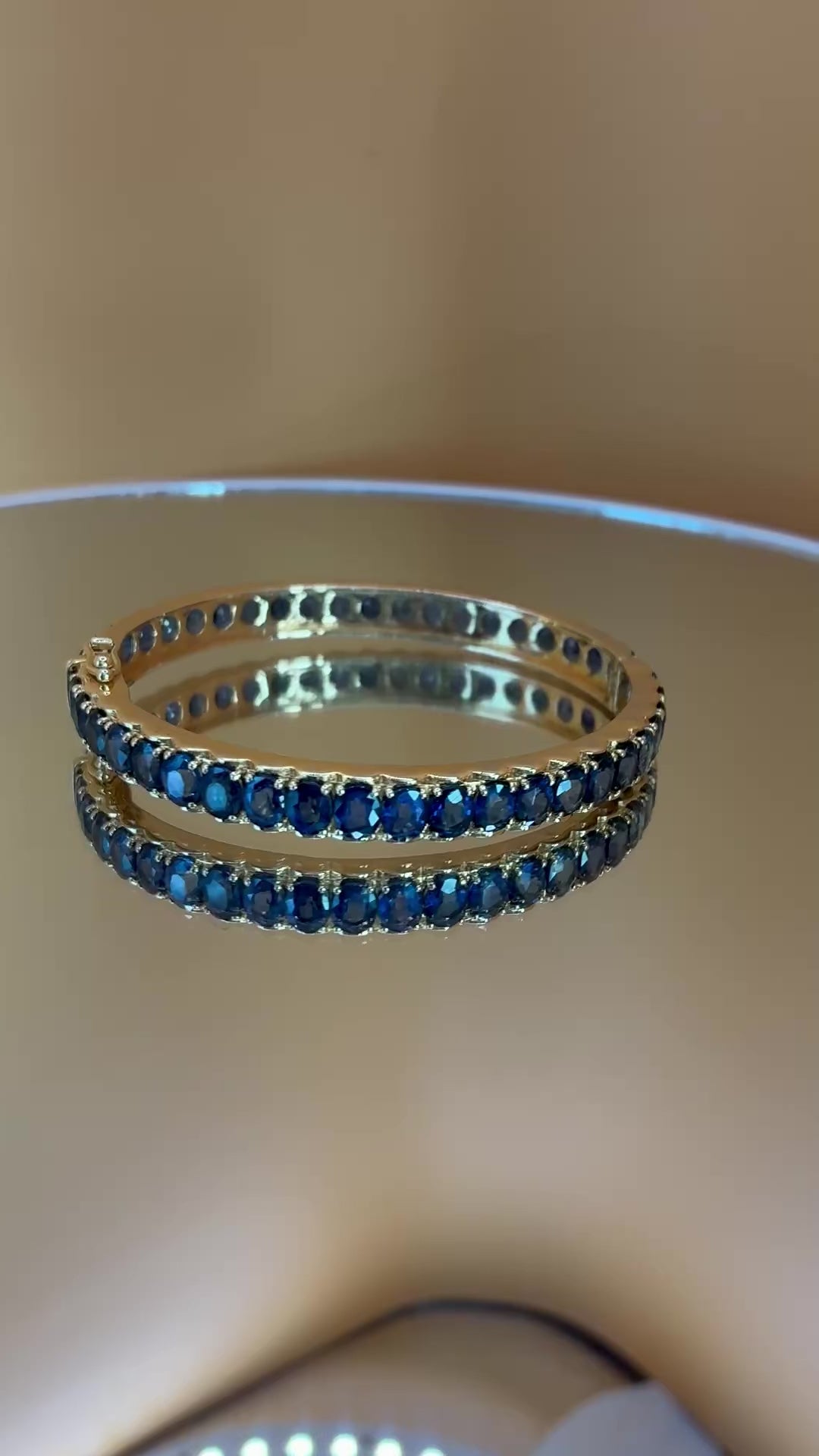 Natural Blue Sapphire 12K Gold Bangle Bracelet Size 6.5"