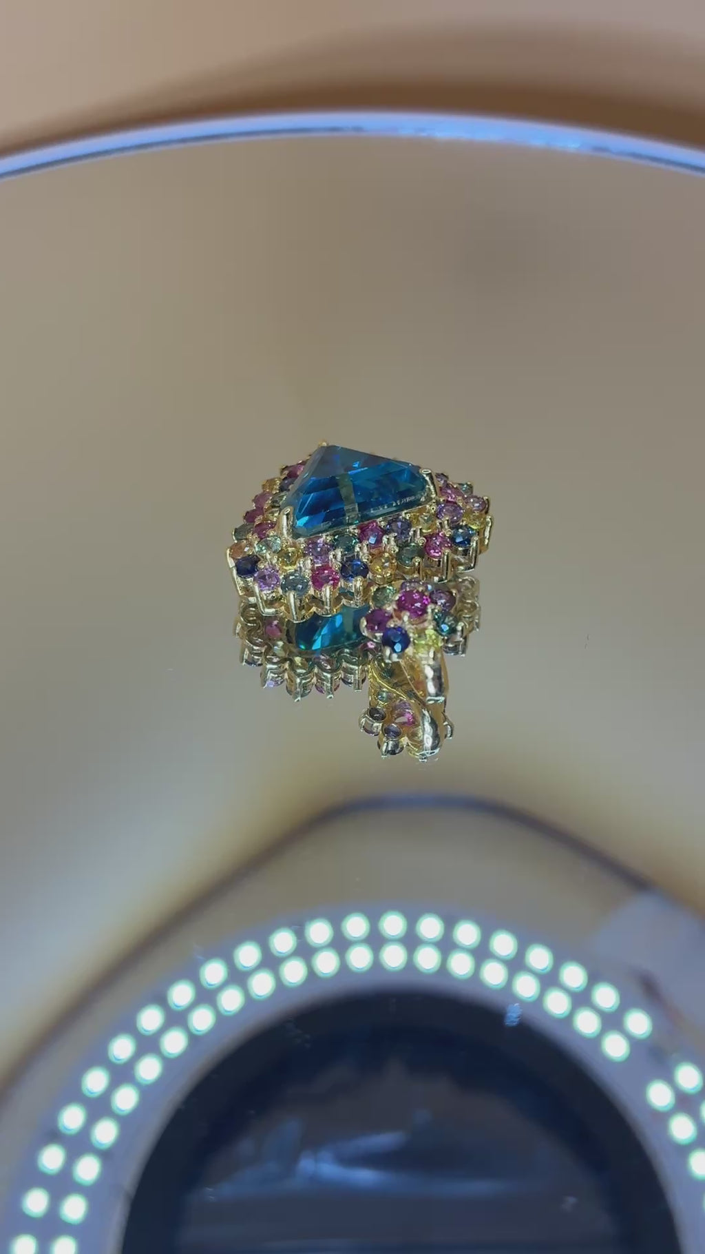 12K Gold 11.40 CT Cambodia Blue Zircon Mix With Multi Color Sapphire Pendant.