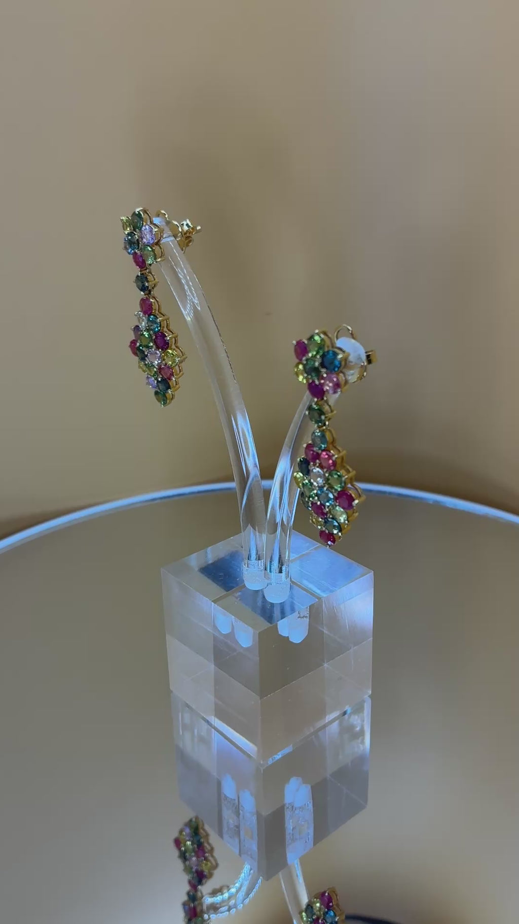 Multi Color Sapphire Drop Earring 17K Gold ( Size 1.5"x.5")