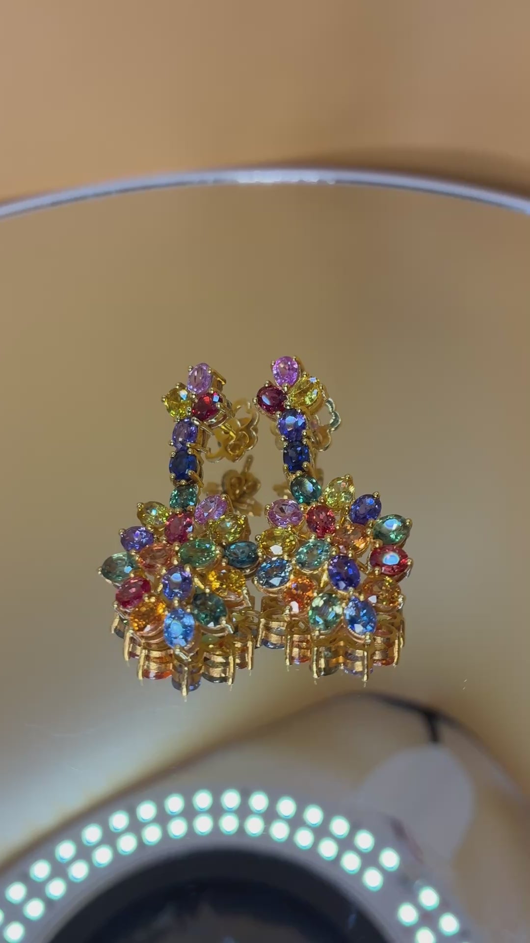 Multi Color Sapphire 17K Gold Earring ( Size 1 .5"x .3/4")