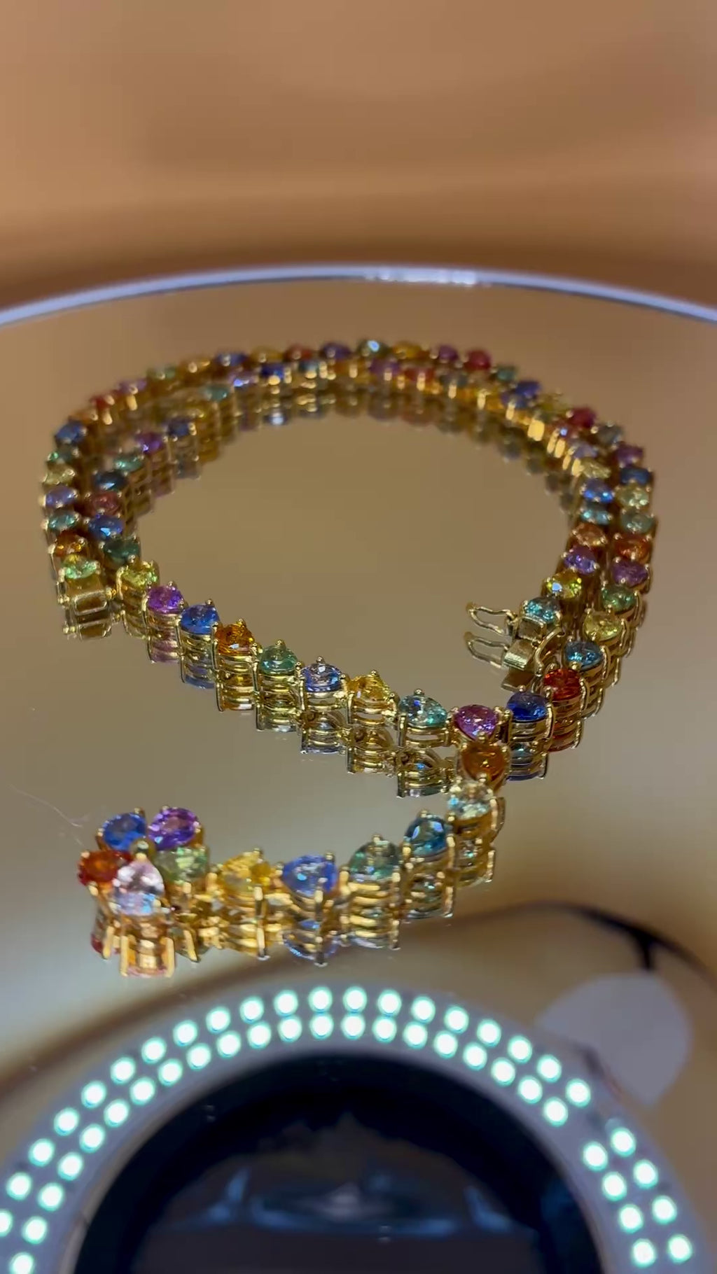 Multi Color Heated Sapphire Necklace 17K Gold (Link 16 1/4" And Pendant 2")