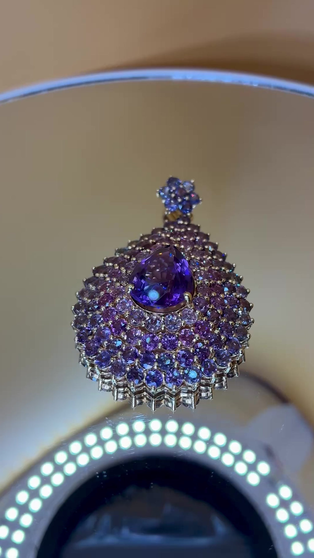 Amethyst 8.35 CT Mix With Brilliant Clarity Multi Color Sapphire Pendant Link 2.1/4"x1.5" 18K Gold.