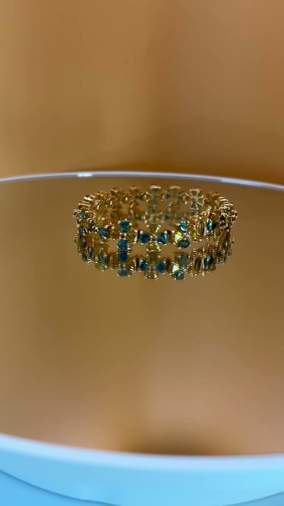 Green Sapphire And Yellow Sapphire Triangle Cut 12K Gold Bangle Bracelet Size 6"