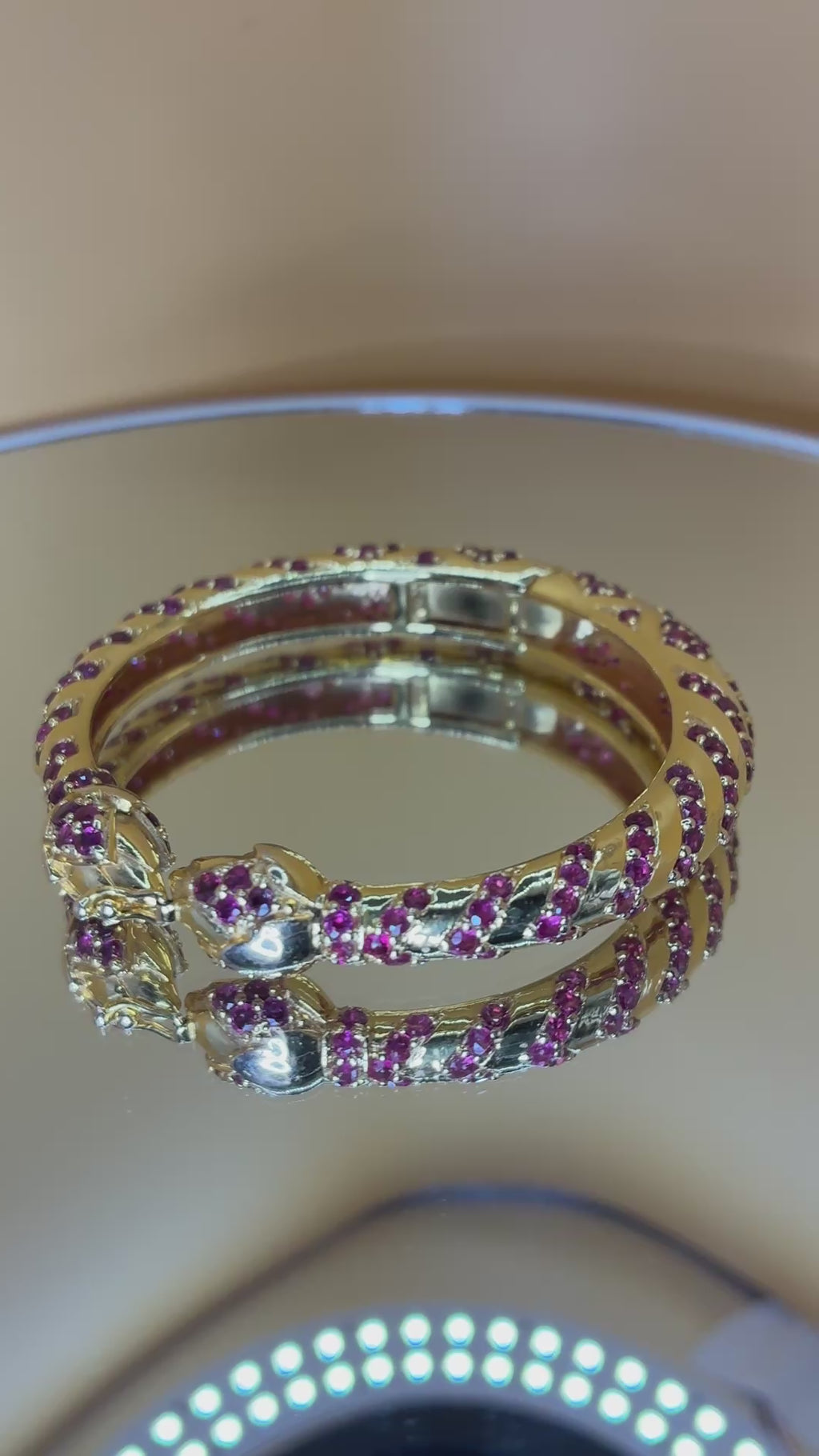 Red Color Ruby Bangle Bracelet 17K Gold Size 6.