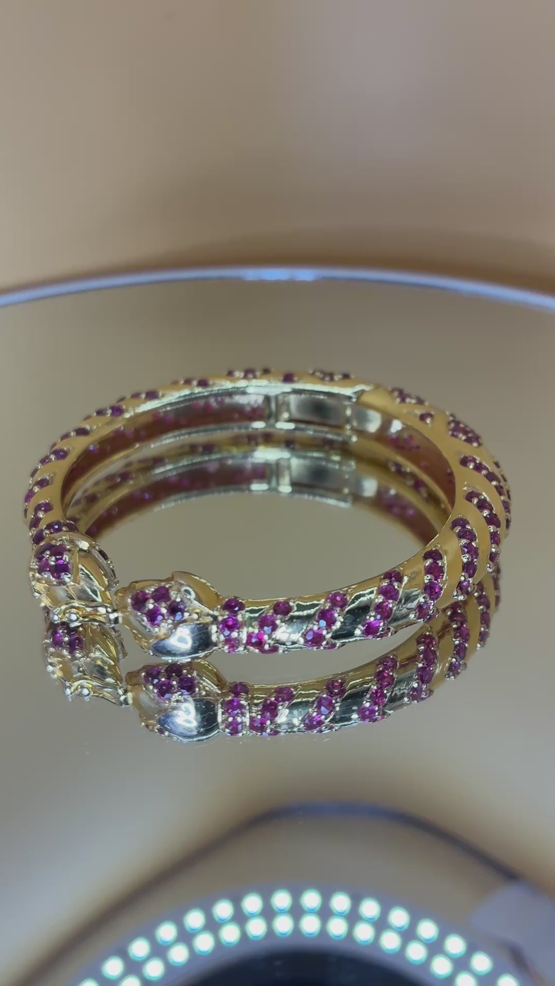Red Color Ruby Bangle Bracelet 17K Gold Size 6.