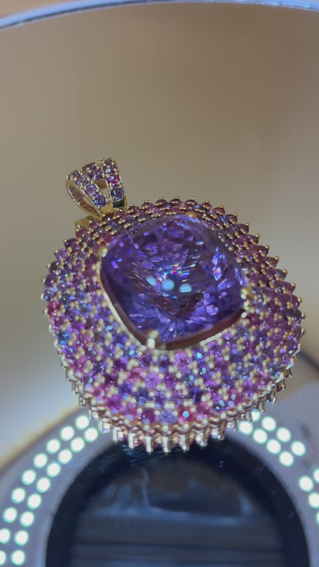36.60CT Amethyst Mix With Multi Color Sapphire 12K Gold Pendant.