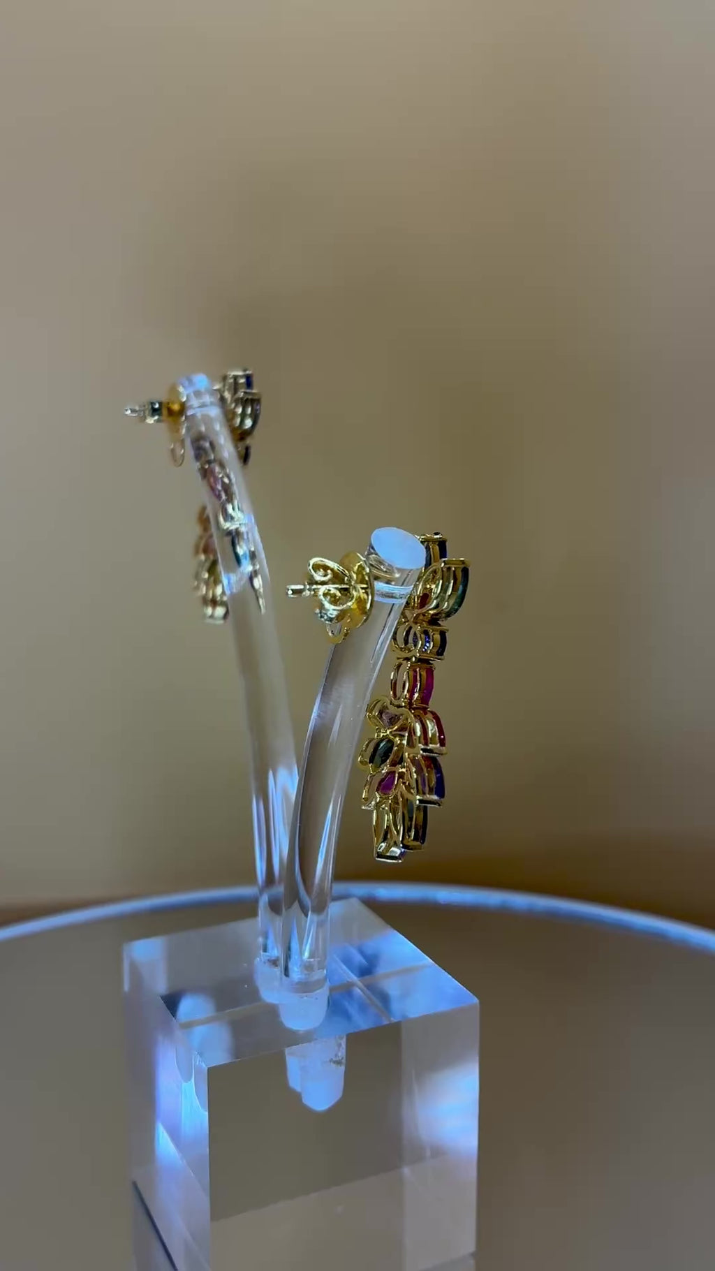 Multi Color Sapphire Drop Earring Marquise Cut 17K Gold ( Size1.1/4"x.5")
