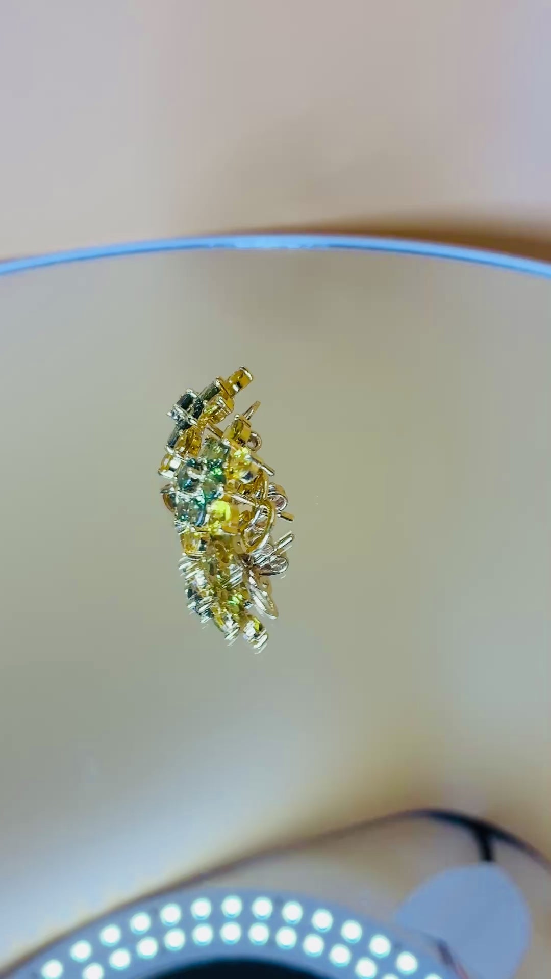 Green Sapphire And Yellow Sapphire 12K Gold Stud Earring.