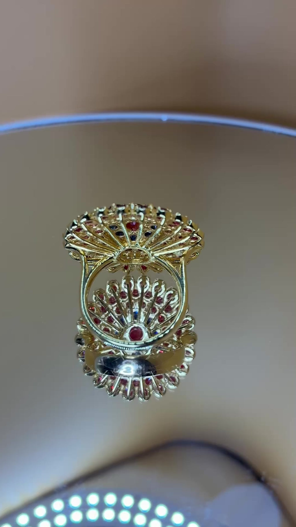 Supper Red Color Ruby And Blue Sapphire 17K Gold Ring ( Size 6 )Center Stone 1 ct.