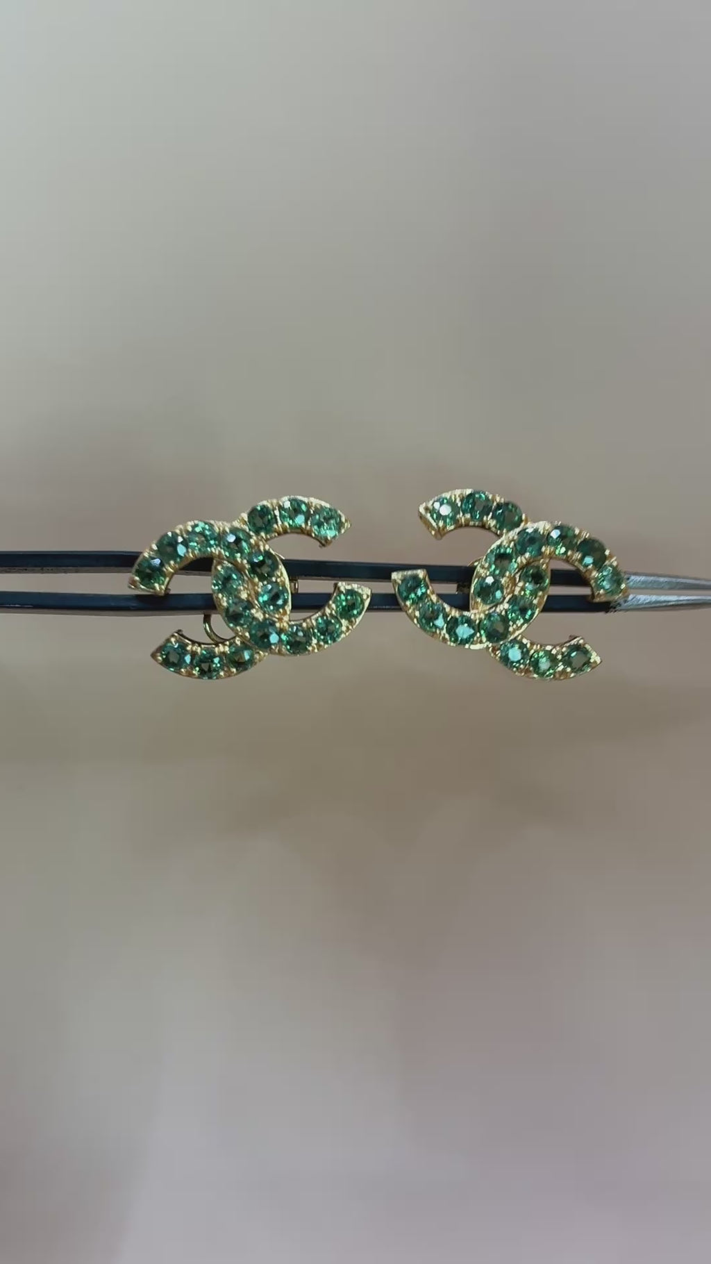 Green Sapphire Chanel Designed Stud Earring 12K Gold.