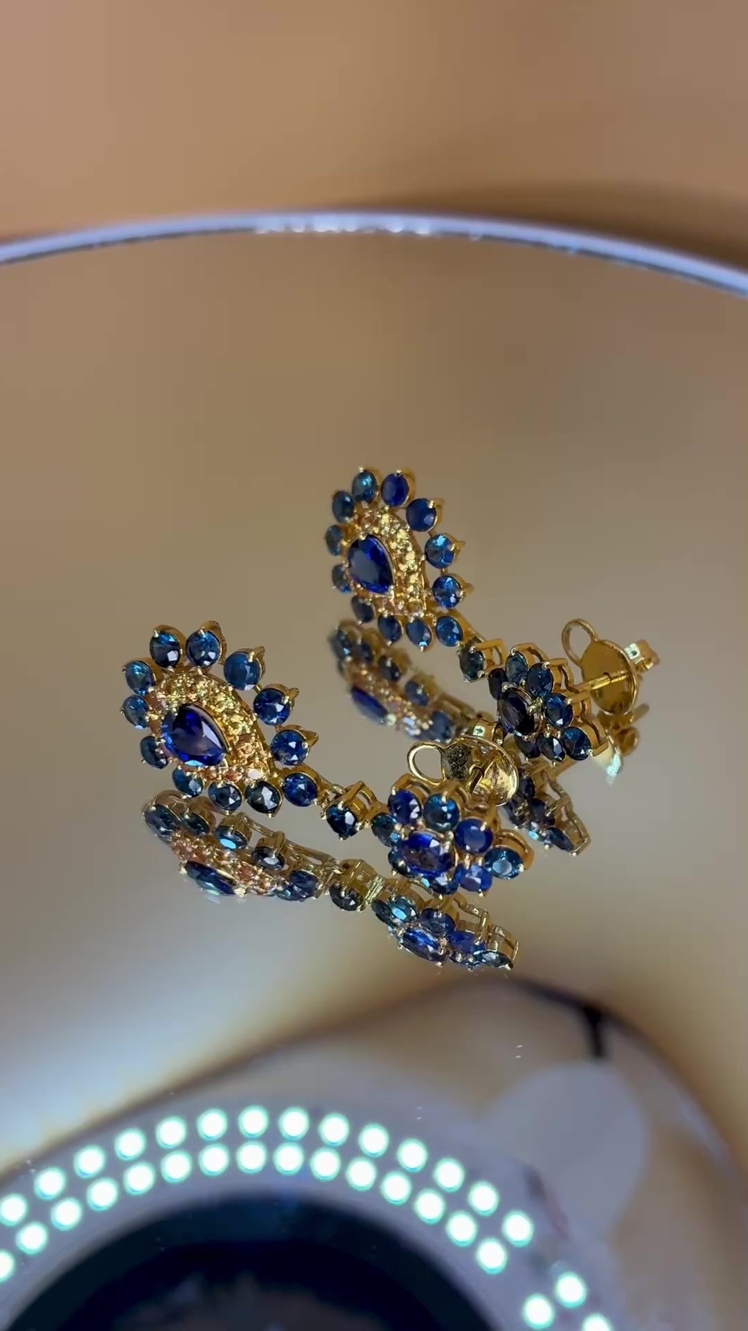 Royal Blue Sapphire Mix With Yellow Sapphire 17K Gold Drop Earring (Center Stone 1.45 ct. 1.5"x .3/4" )