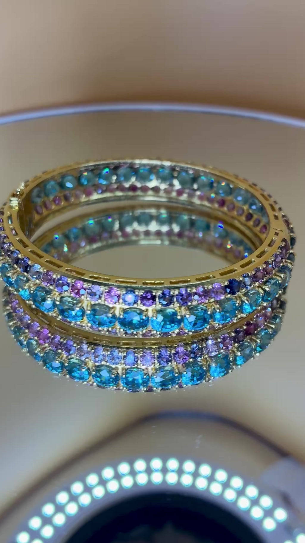 Cambodia Blue Zircon Mix With Multi Sapphire 12K Gold Bracelet Size 6.