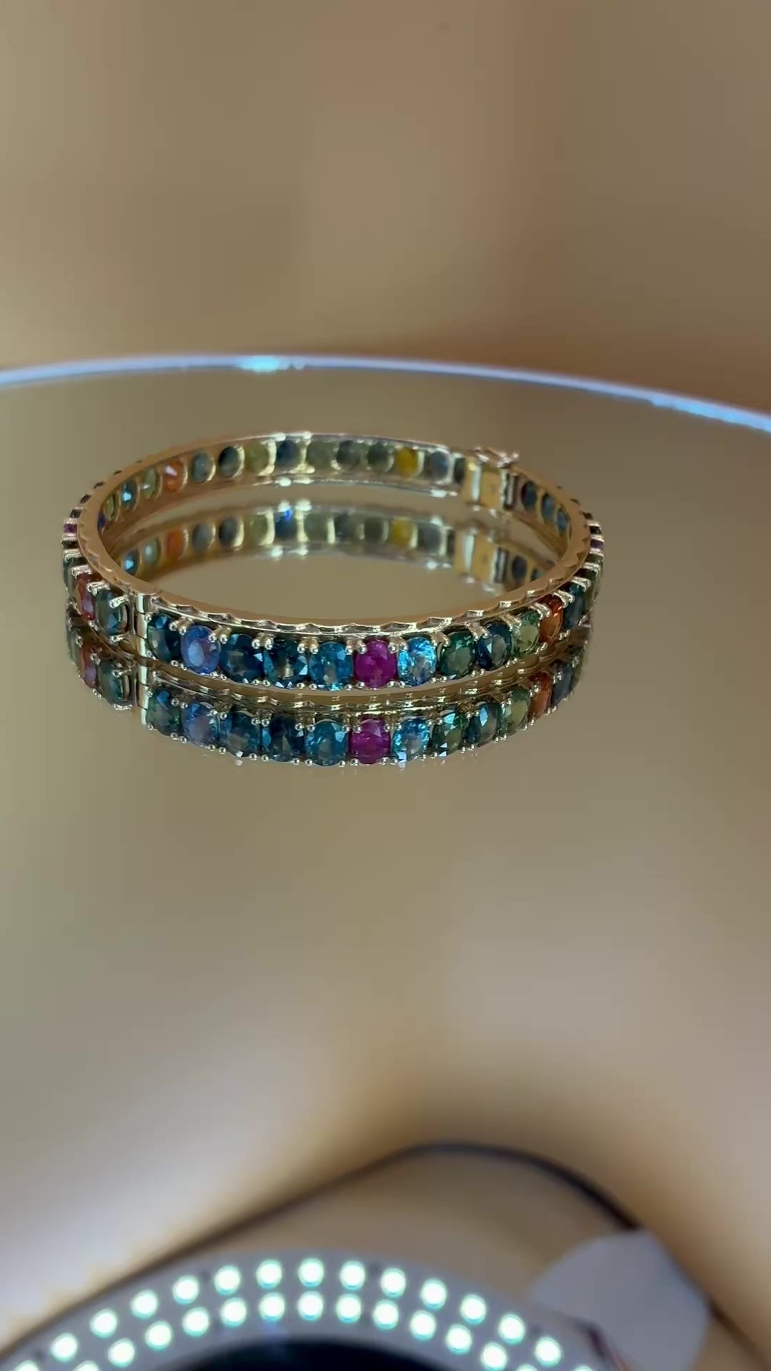 Multi Color Sapphire Bangle Bracelet 17K Gold Size 6.5"