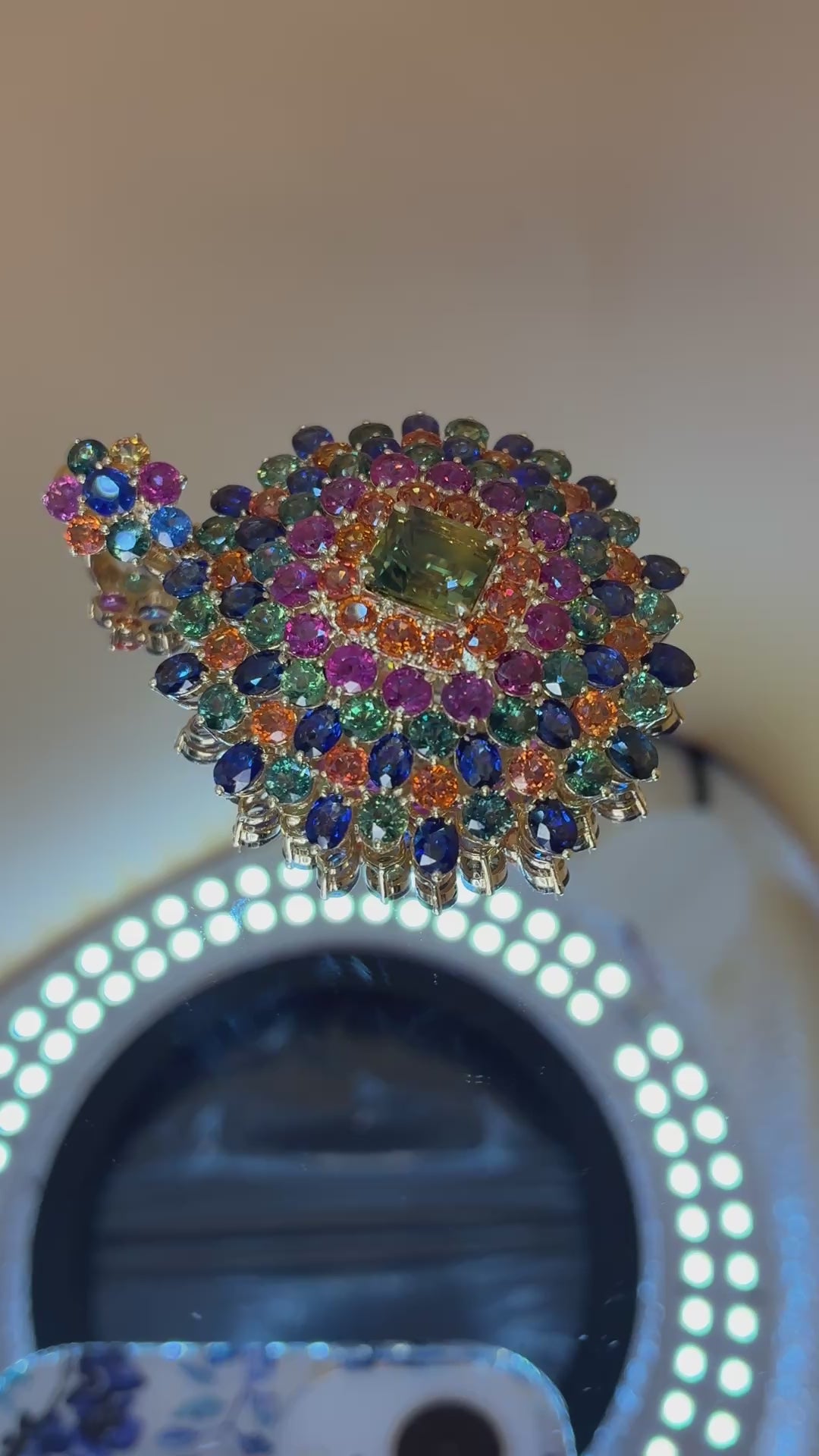 Ruby, Blue Sapphire, Green And Yellow Sapphire Pendant 12K Gold ( Center Stone 3.55 ct ) Size (2"x 1.5")