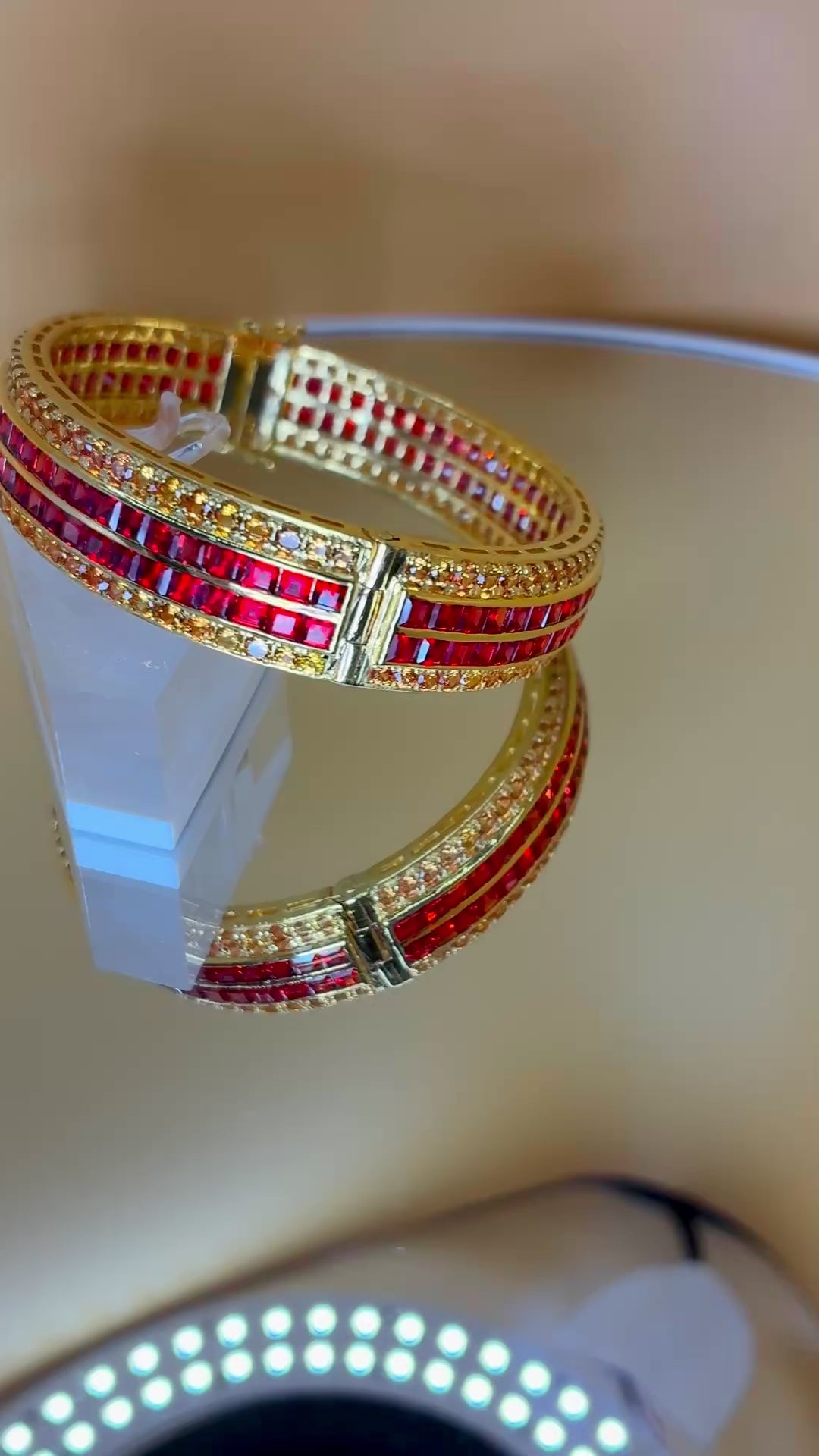 Ruby With Yellow Sapphire 12K Gold Bangle Bracelet Size 16cm/ 6.5 inches.