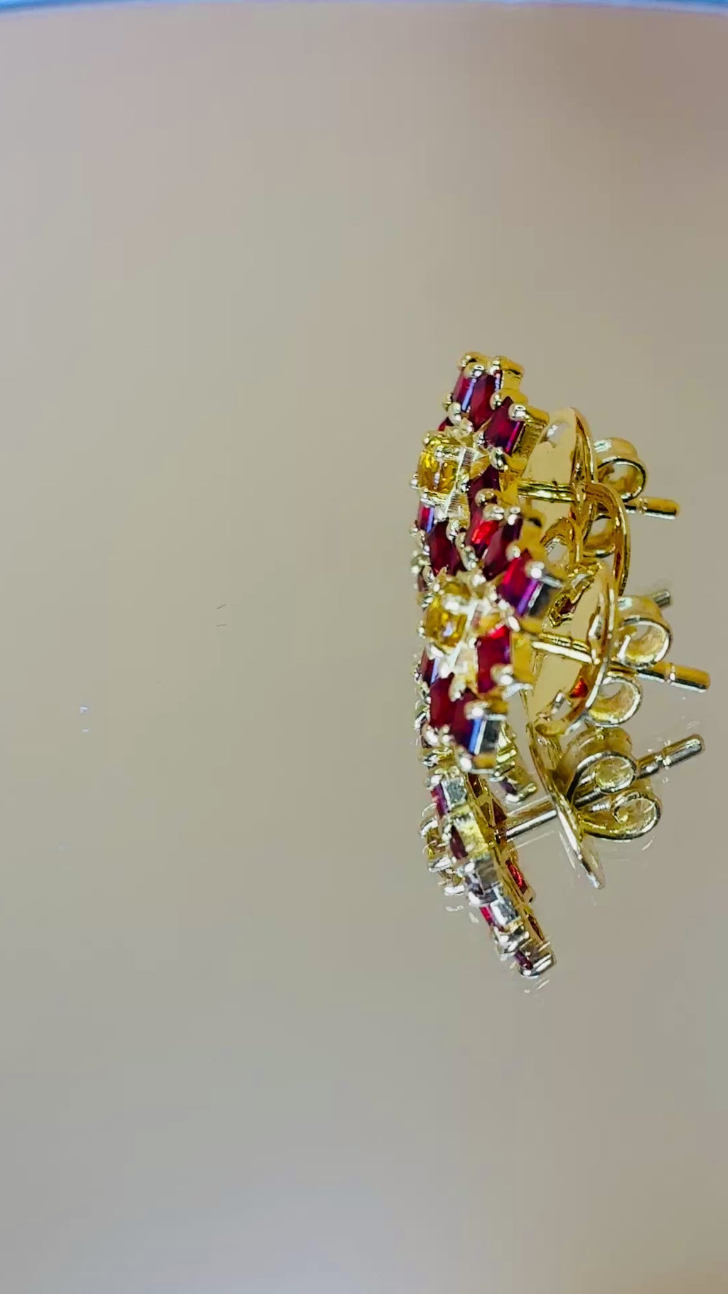 Ruby And Yellow Sapphire With 12K Gold Earring.