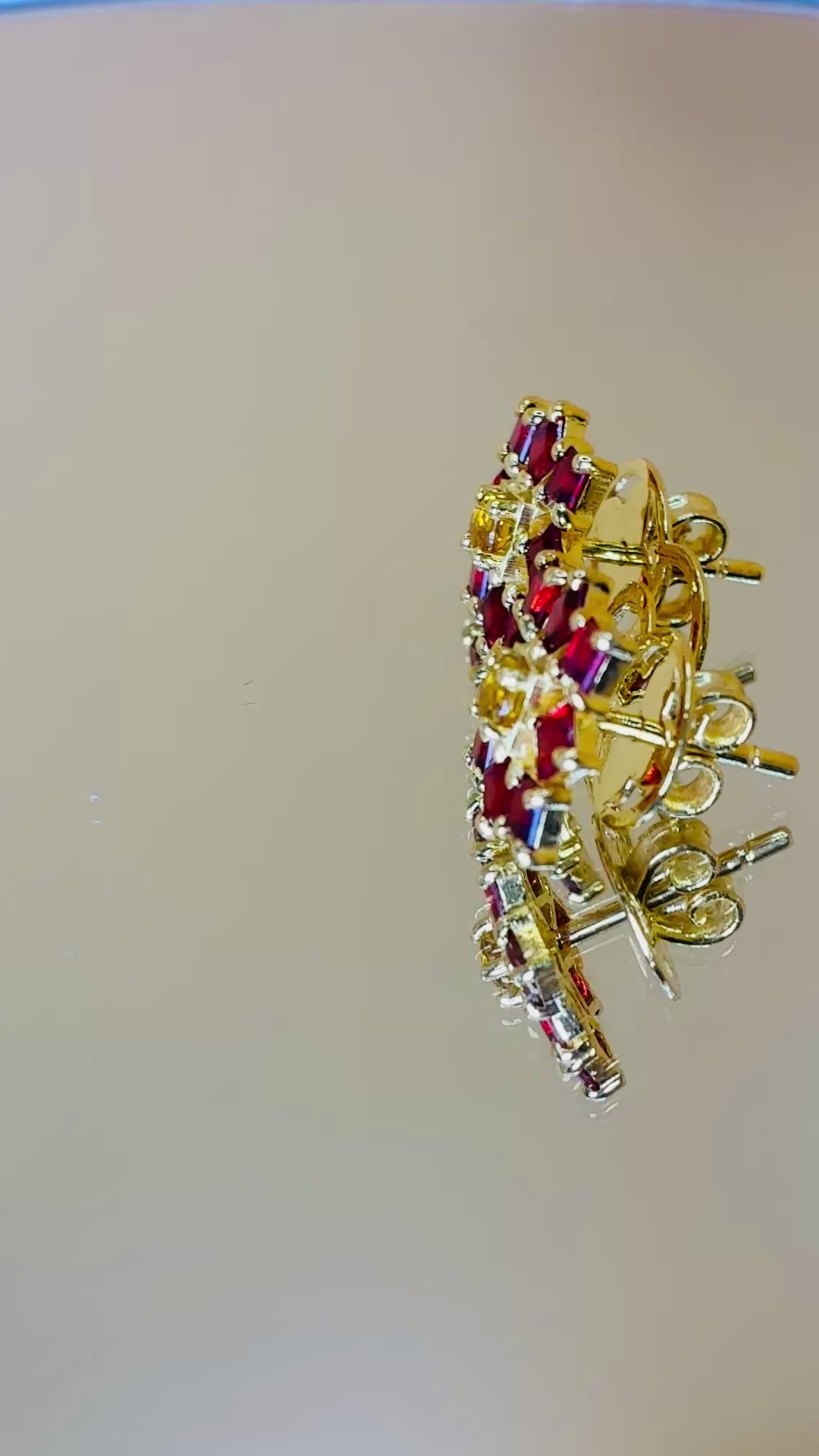Ruby And Yellow Sapphire With 12K Gold Earring.