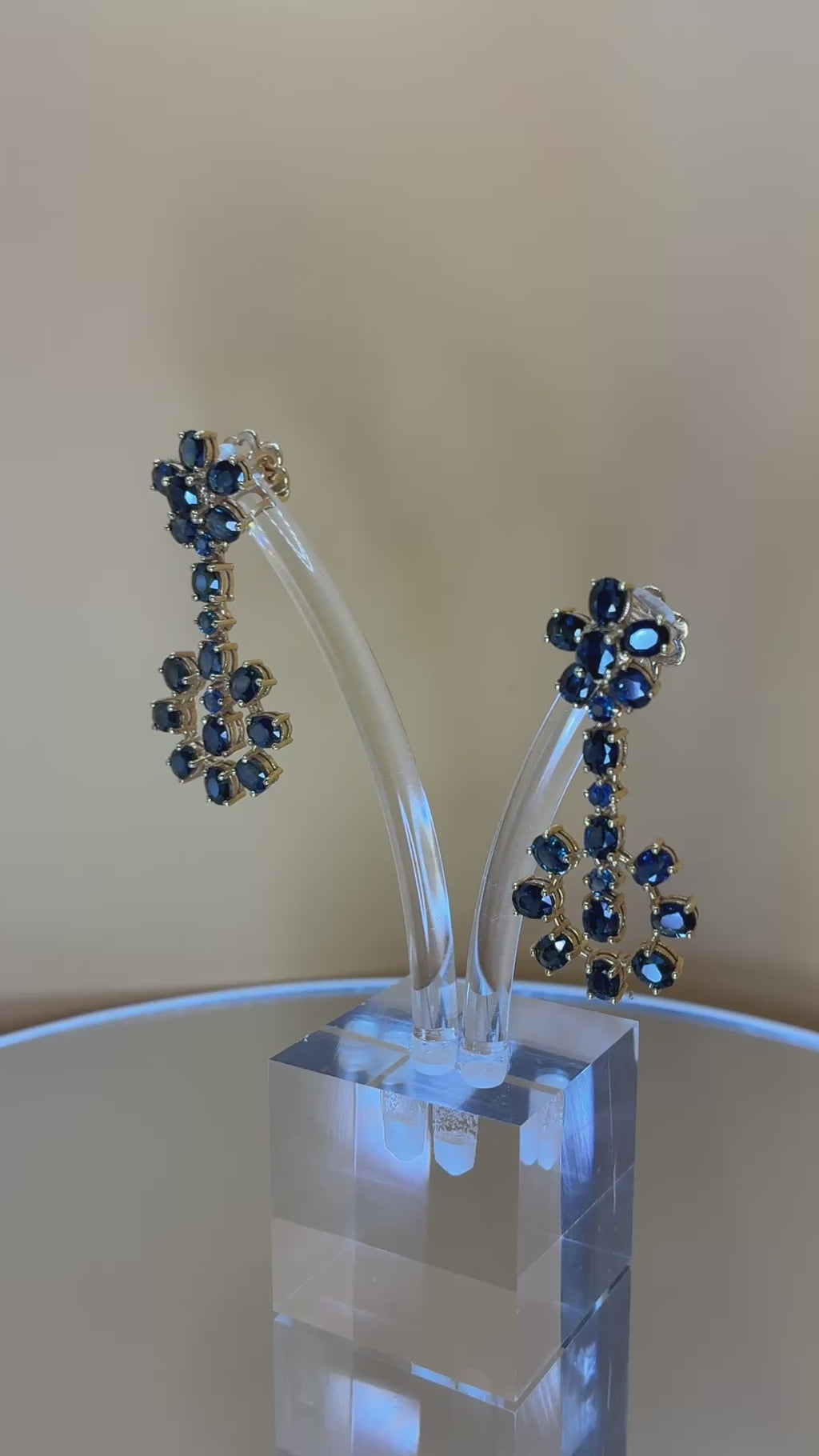 Dark Blue Color Sapphire Drop Earring 17K Gold ( Size 1.3/4"x.3/4")