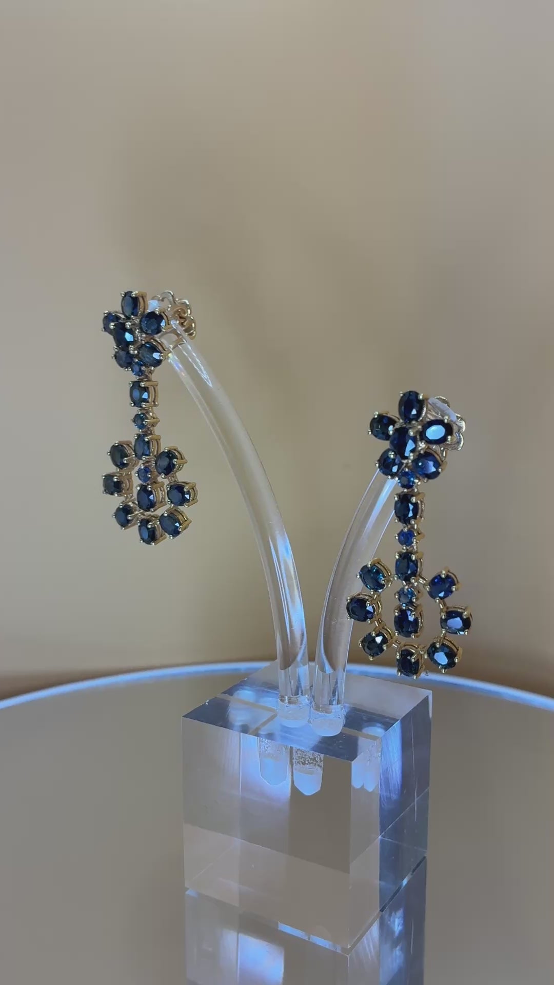 Dark Blue Color Sapphire Drop Earring 17K Gold ( Size 1.3/4"x.3/4")