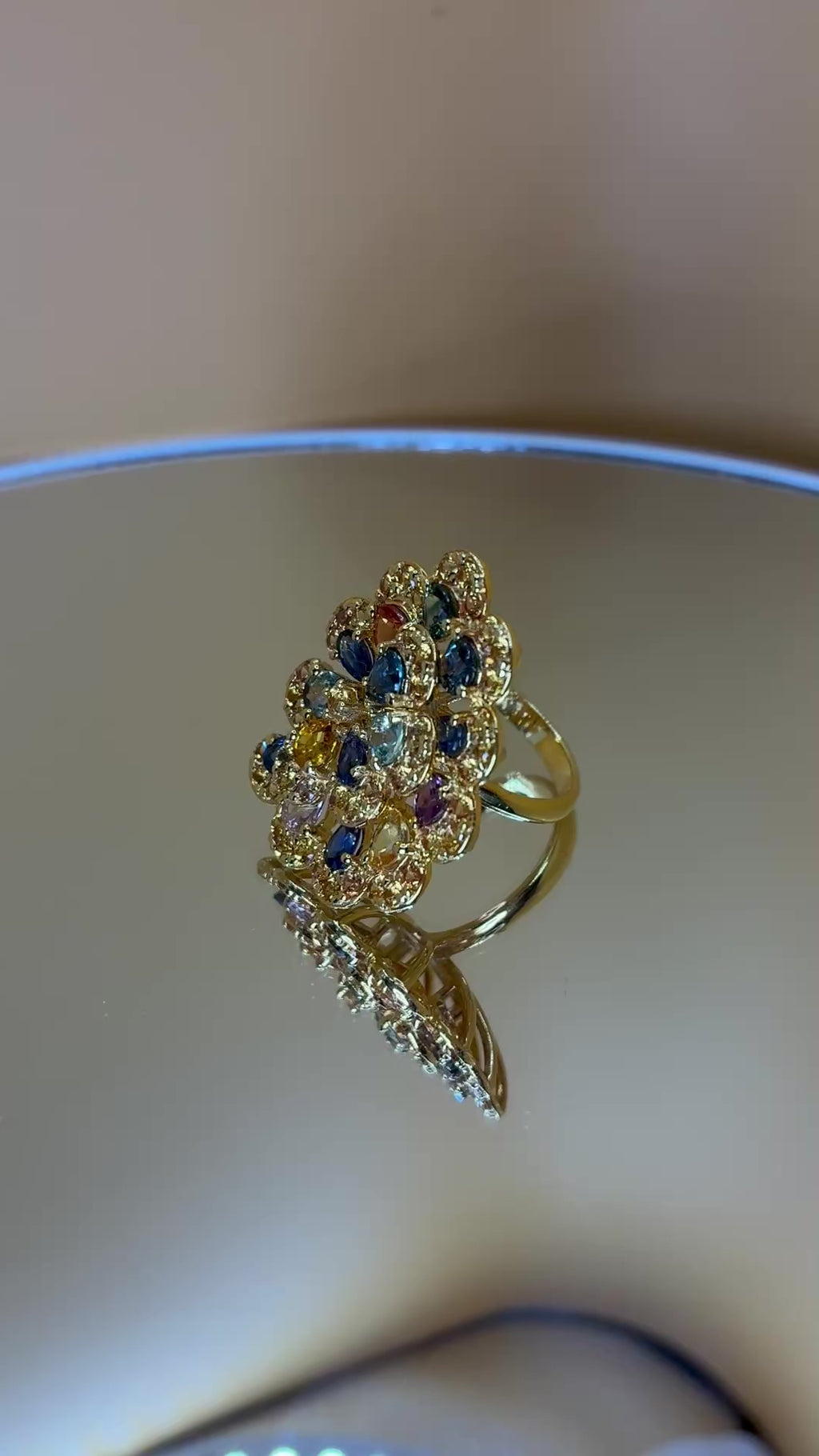 Multi Color Sapphire 17K Gold Ring ( Size 7)