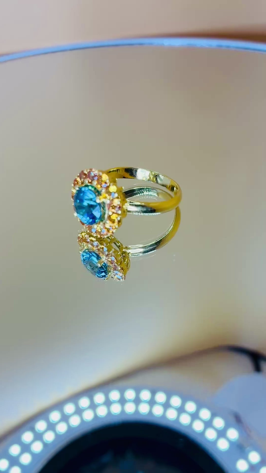 Cambodia Blue Zircon Heated Treated 7.4 mm 3.55 CT / Yellow Sapphire 12K Gold Ring.