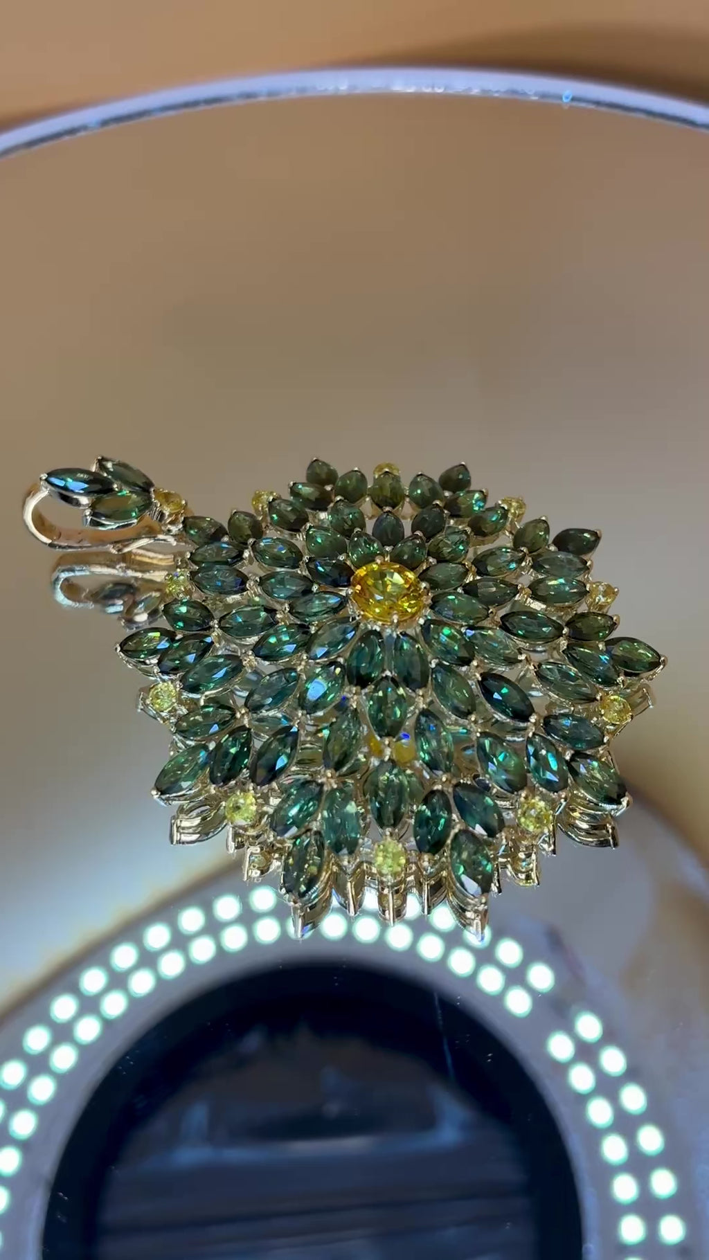 Green And Yellow Sapphire Pendant 12K Gold Size ( 2.3/4"x 2 ) Center Stone ( 1,19 CT )