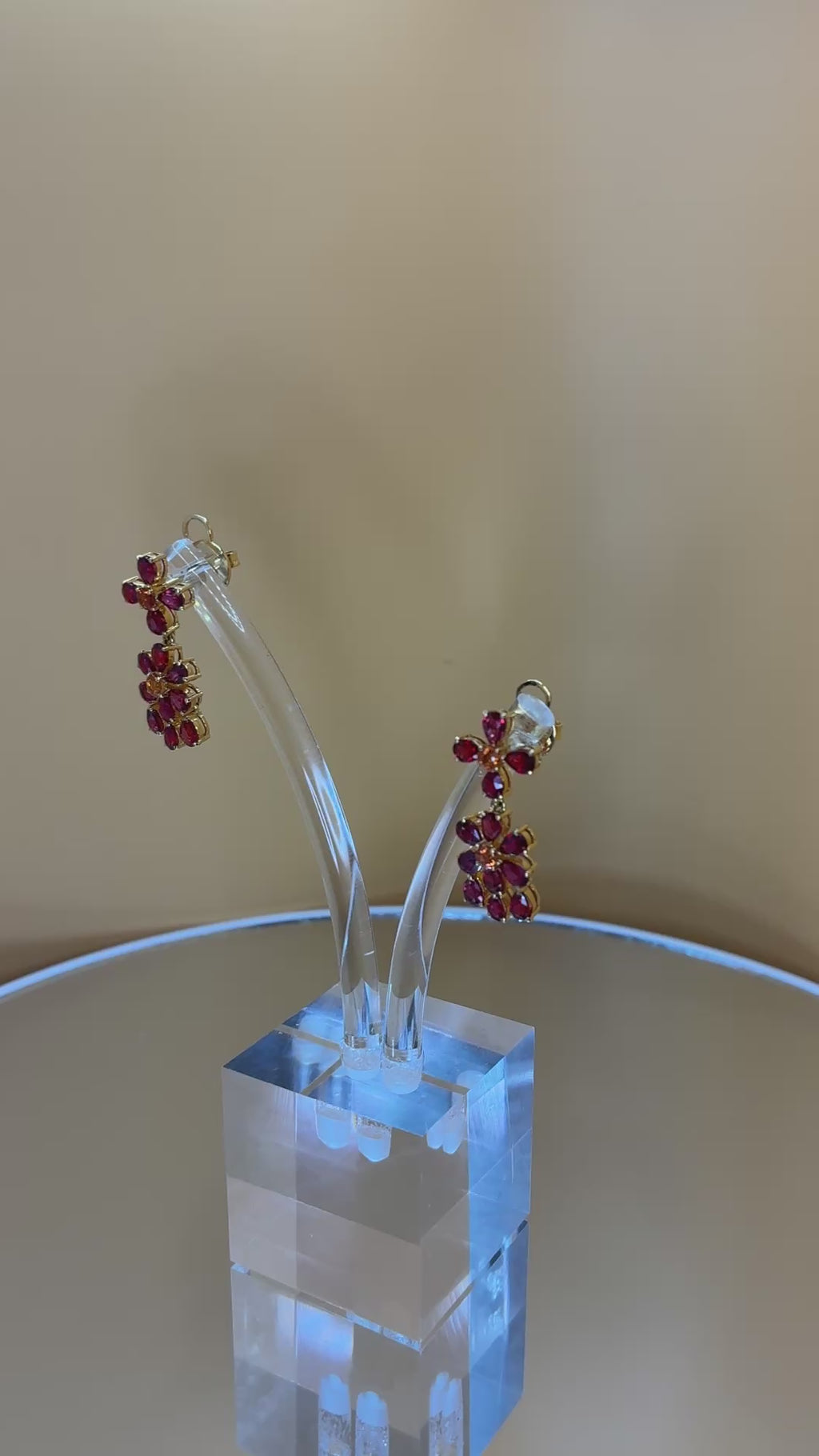 Deep Red Color Ruby And Yellow Sapphire Drop Earring Size 17K Gold  ( 1"x.5" )