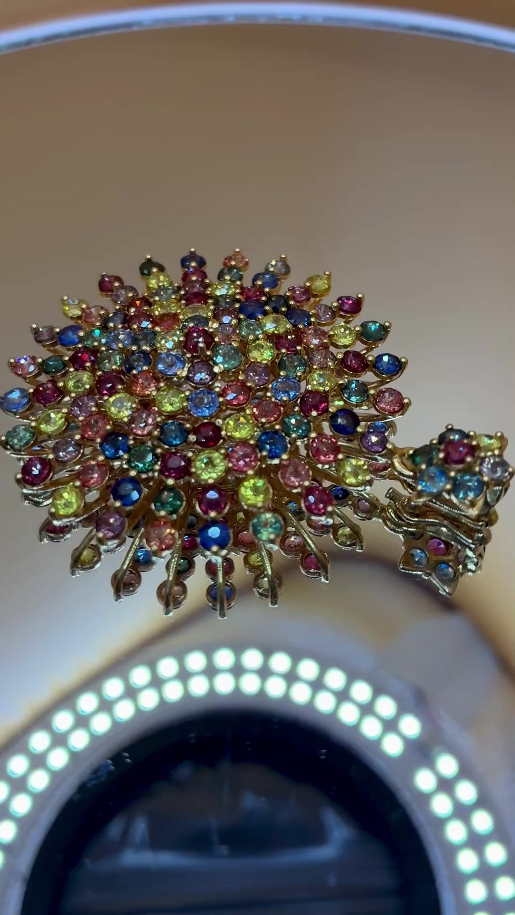 Multi Color Sapphire 17K Gold Pendant Size 2"x 2.1/4".